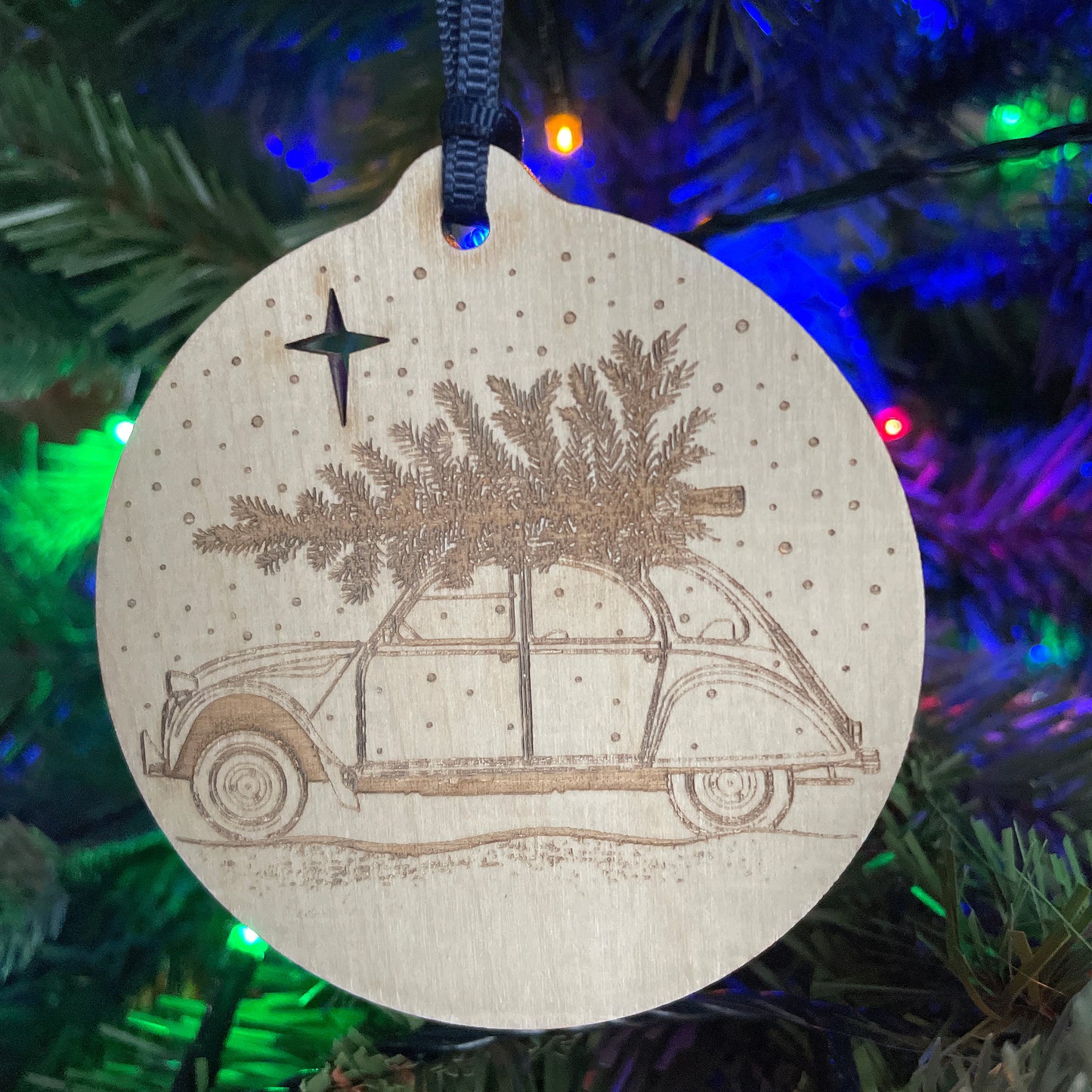 Classic Citroën 2CV laser etched Christmas bauble