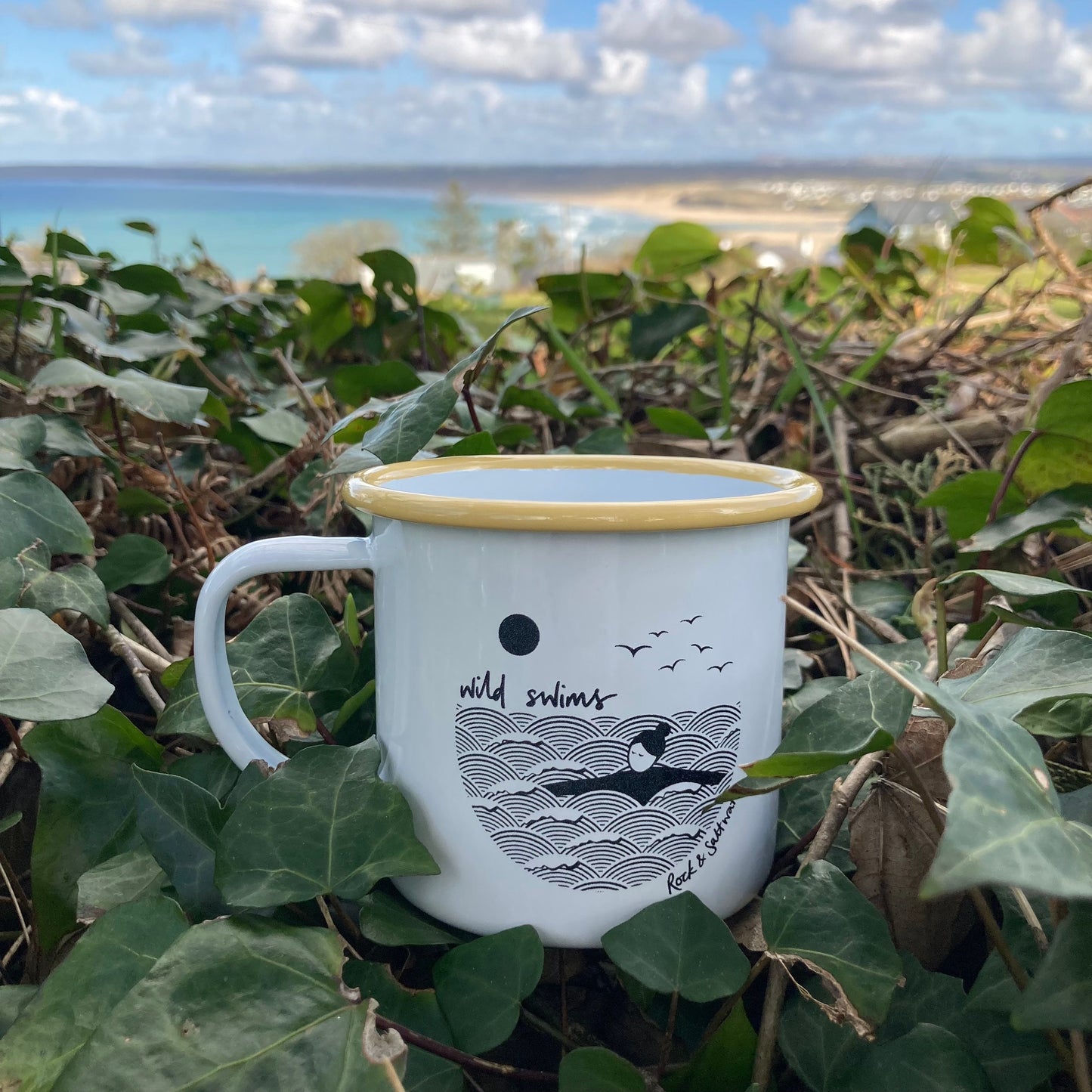 Wild swimming enamel mugs